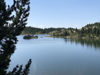 Scenic view of lake against clear sky