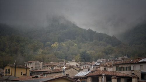 High angle view of buildings in town