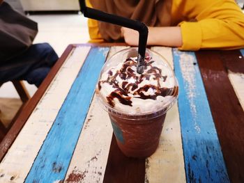 Close-up of ice cream on table