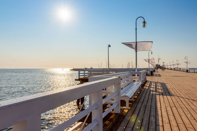 Famous long wooden pier on a baltic sea in poland