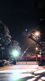Firework display in city at night during winter