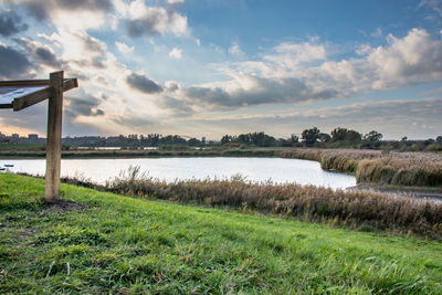 Scenic view of lake against sky