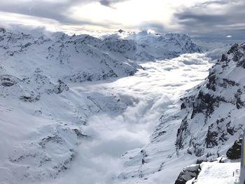 Scenic view of snowcapped mountains against sky