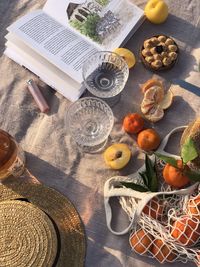 High angle view of fruits on table