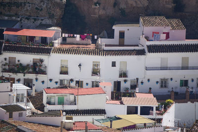 High angle view of buildings in town