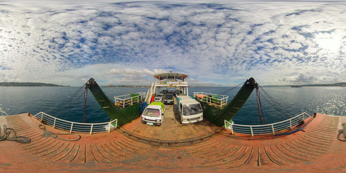 High angle view of boats moored in sea