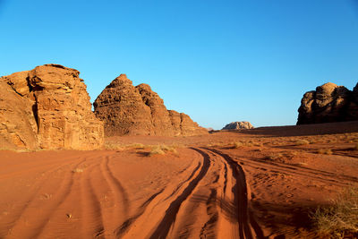 Rock formations in desert against clear sky