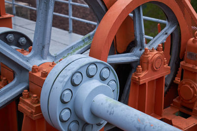 Close-up of machine part of train