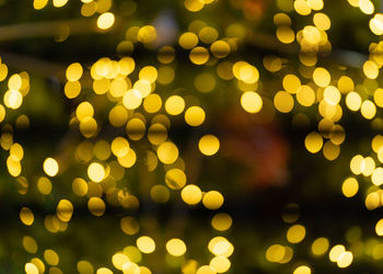 Defocused image of illuminated christmas lights at night