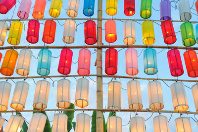 Full frame shot of colorful lanterns against sky during sunset