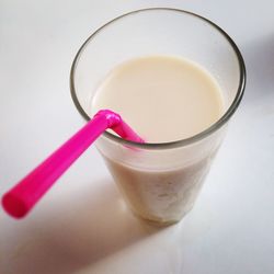 High angle view of drink on table