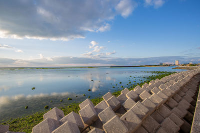 Scenic view of sea against cloudy sky