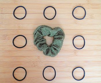 Directly above shot of hair accessories on table