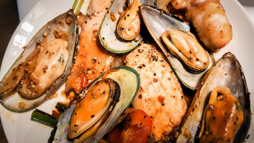 Close-up of served food in plate