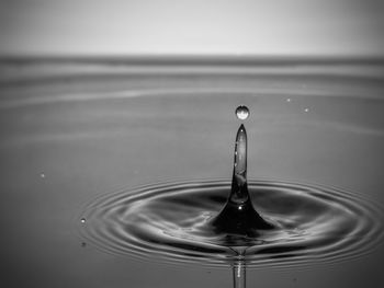 Close-up of drop falling on water surface