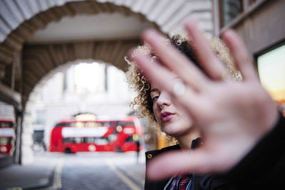 Portrait of woman in bus