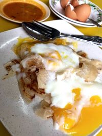 High angle view of breakfast served in plate