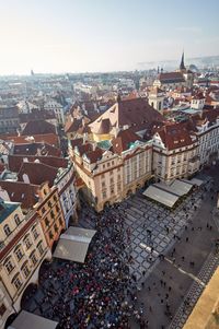 High angle view of buildings in city