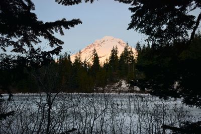 Scenic view of lake against sky during winter