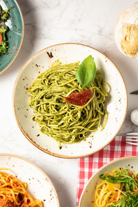 High angle view of food in plate on table