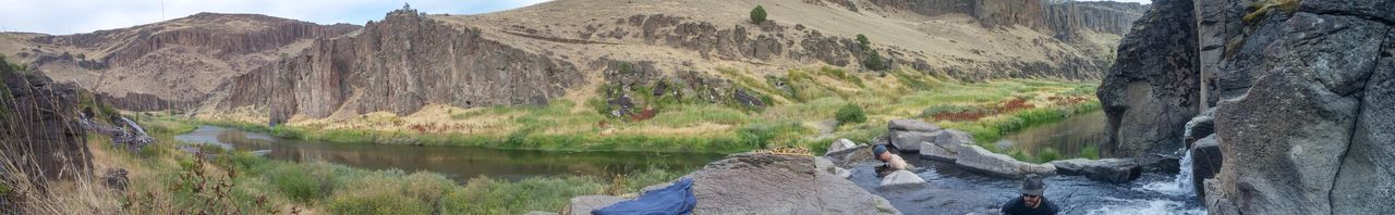 High angle view of river and mountains