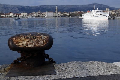 Close-up of boats at harbor