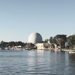 View of river with city in background