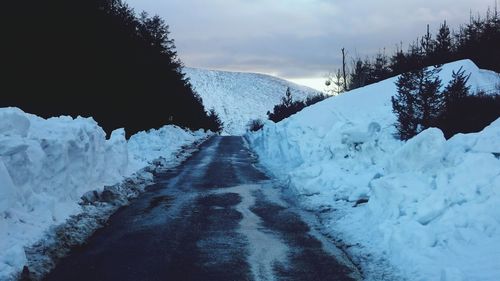 Snow covered landscape against sky