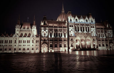 Facade of building at night