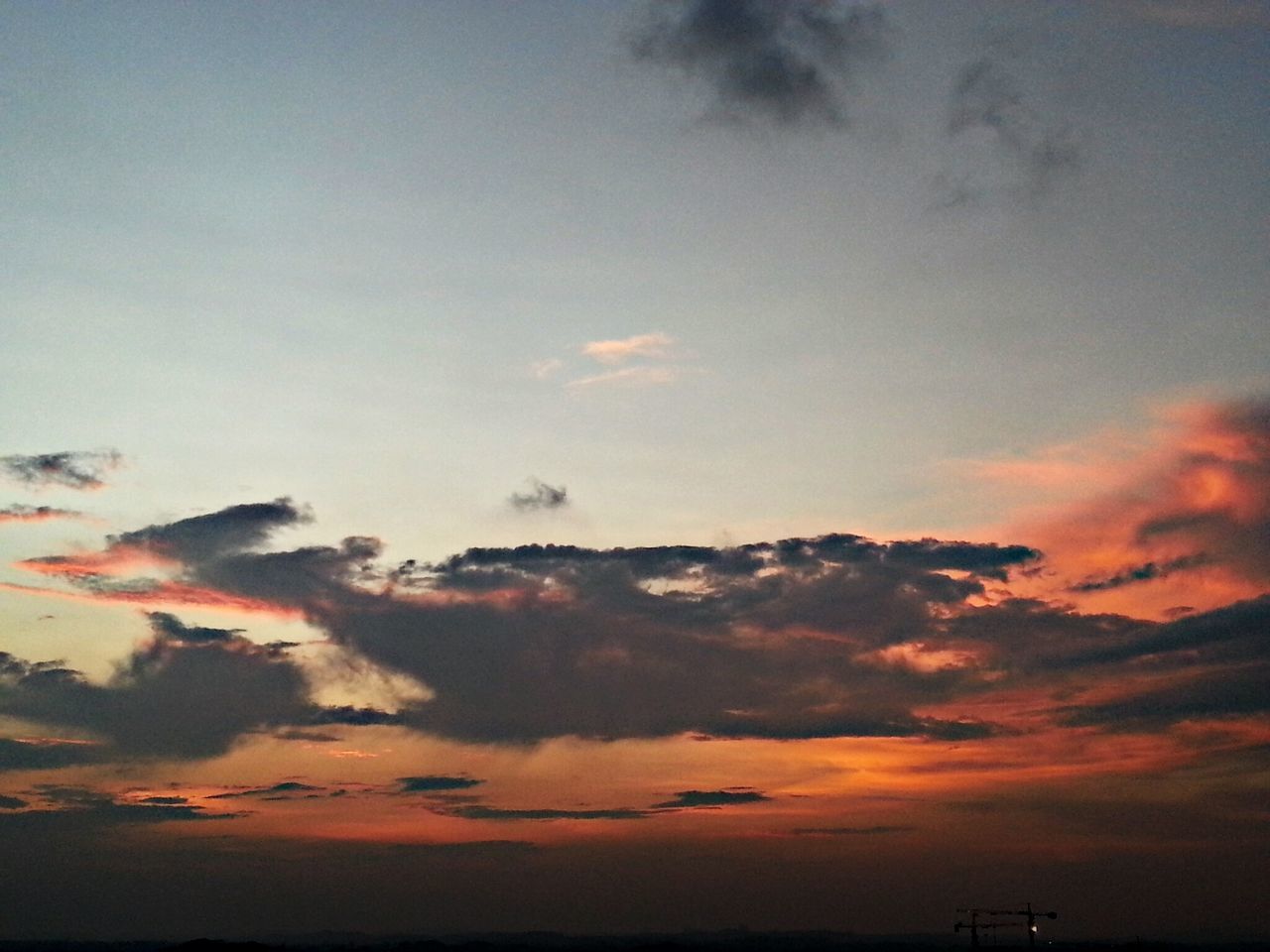 sunset, sky, scenics, beauty in nature, tranquility, tranquil scene, cloud - sky, orange color, nature, silhouette, idyllic, cloud, low angle view, cloudy, sea, dramatic sky, outdoors, dusk, no people, horizon over water