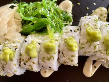 High angle view of chopped vegetables in plate