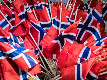 High angle view of norway flags
