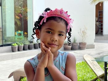 Portrait of cute girl smiling