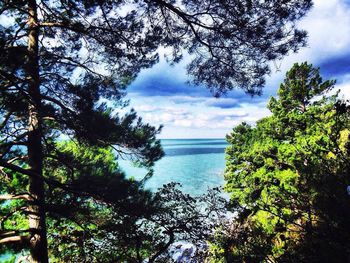 Scenic view of sea against cloudy sky
