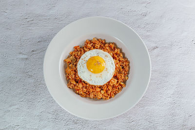 High angle view of breakfast served on table