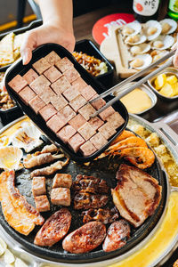 High angle view of person preparing food