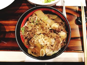 High angle view of food in bowl on table