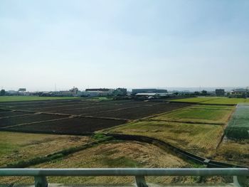 Scenic view of field against clear sky