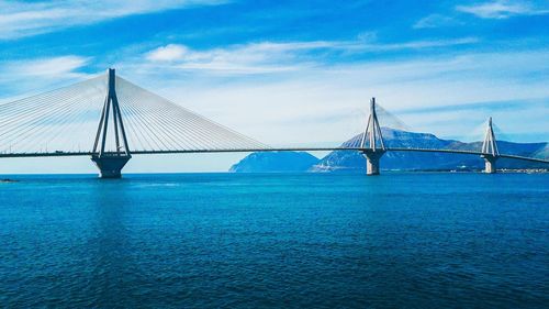 View of suspension bridge over sea