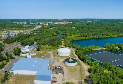 High angle view of swimming pool against sky