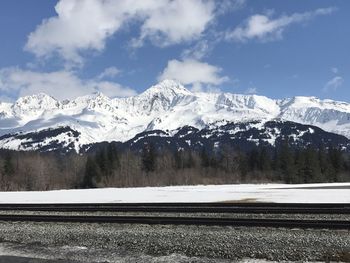 Snowcapped mountains against sky