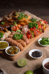 High angle view of salad in bowl on table