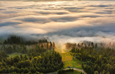 Panoramic view of landscape against sky during sunset