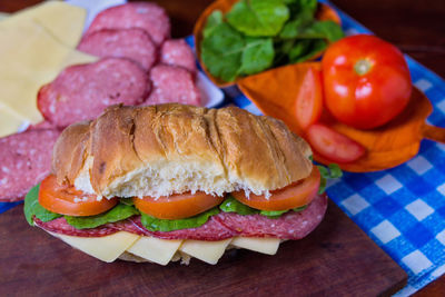 Close-up of burger in plate on table