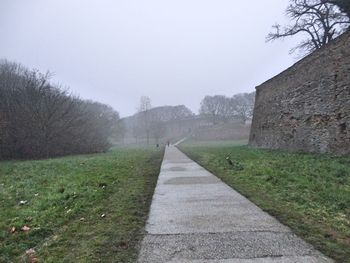 Footpath amidst field against sky