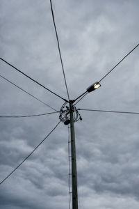 Low angle view of electricity pylon against sky