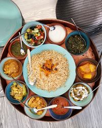 High angle view of afghan food on table