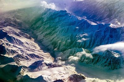 Aerial view of snowcapped mountain against sky