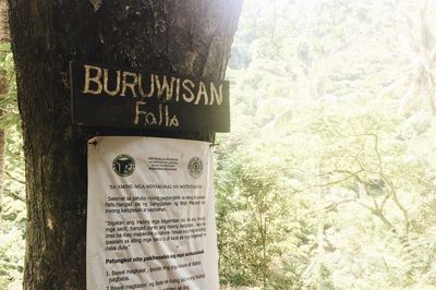 Close-up of information sign
