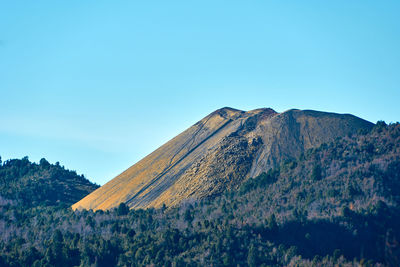 Scenic view of mountains against clear blue sky